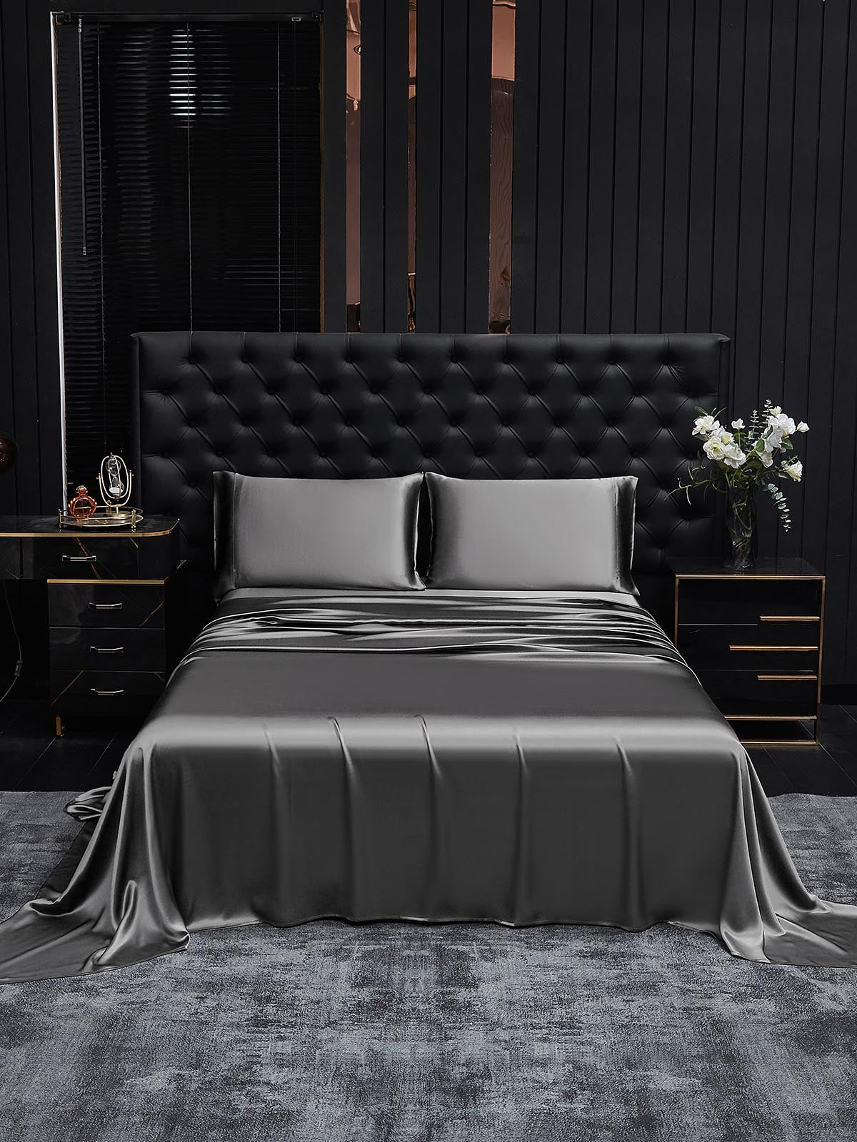 [Dunkelgrau] SilkSilky-DE 19Momme Reine Seide Bedding Set 002