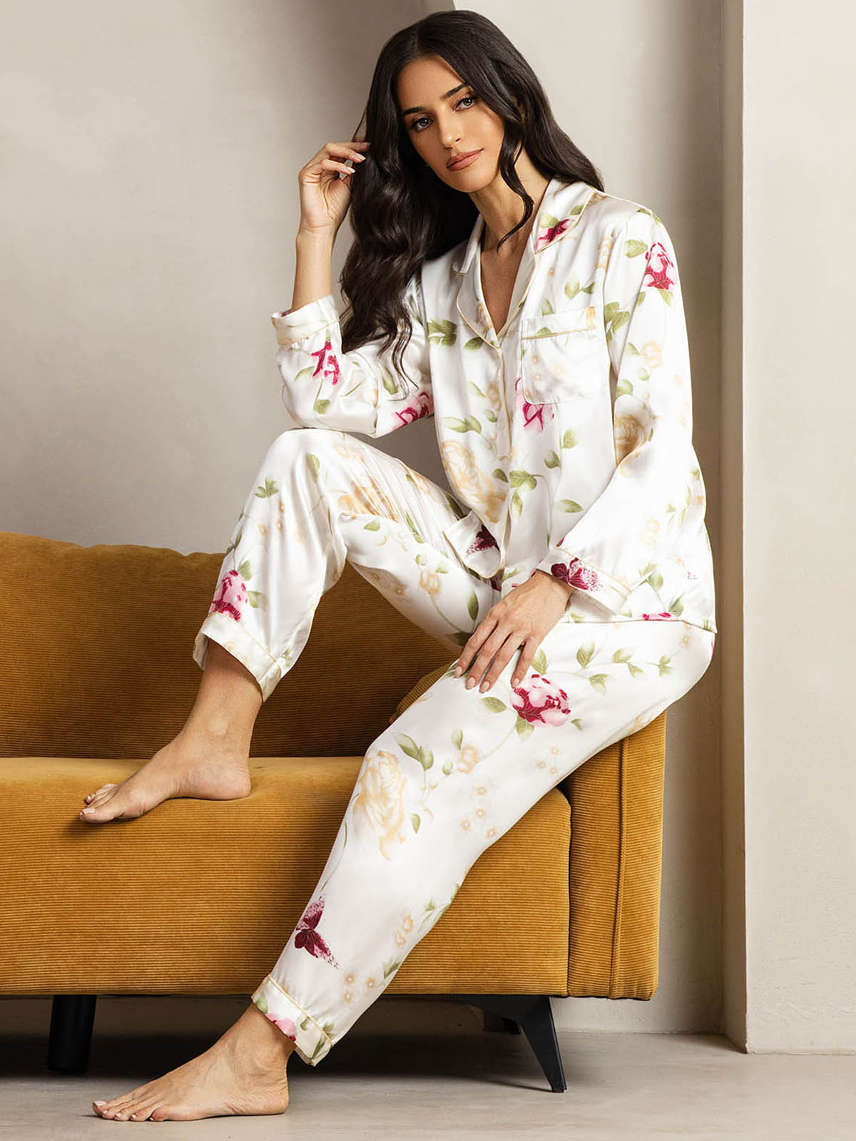 [Elfenbeinblumen] SilkSilky-DE Reine Seide Womens Pajamas 005