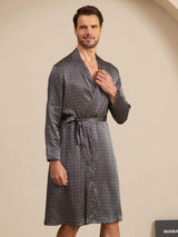 [Schwarzer Ginkgo] SilkSilky-DE Long Sleeve V Neck Herren Morgenmantel 002