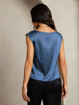 [Echtes Petrol] SilkSilky-DE Cap Sleeve Cowl Neck T-Shirt 002