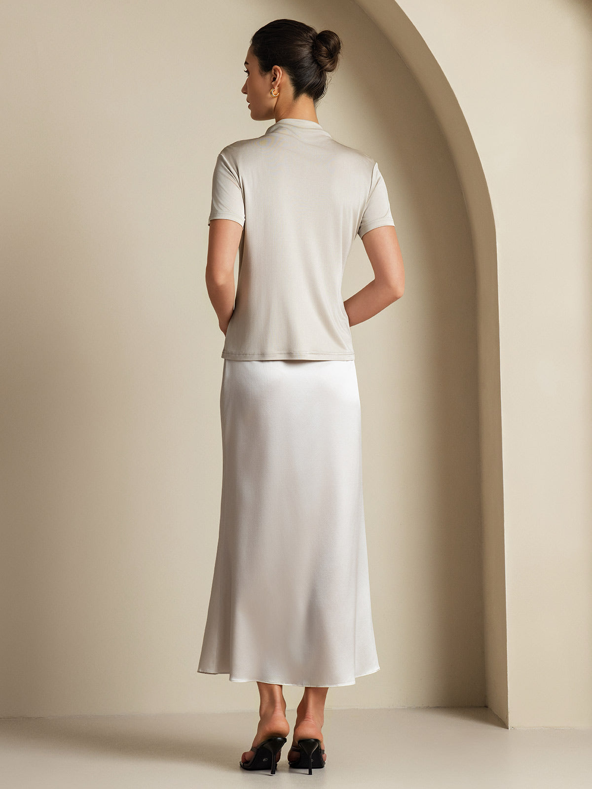 [Hellgrau] SilkSilky-DE 19Momme Seide Skirt 008
