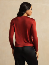 [Gebrannter Ziegel] SilkSilky-DE Long Sleeve Crew-Ausschnitt T-Shirt 002