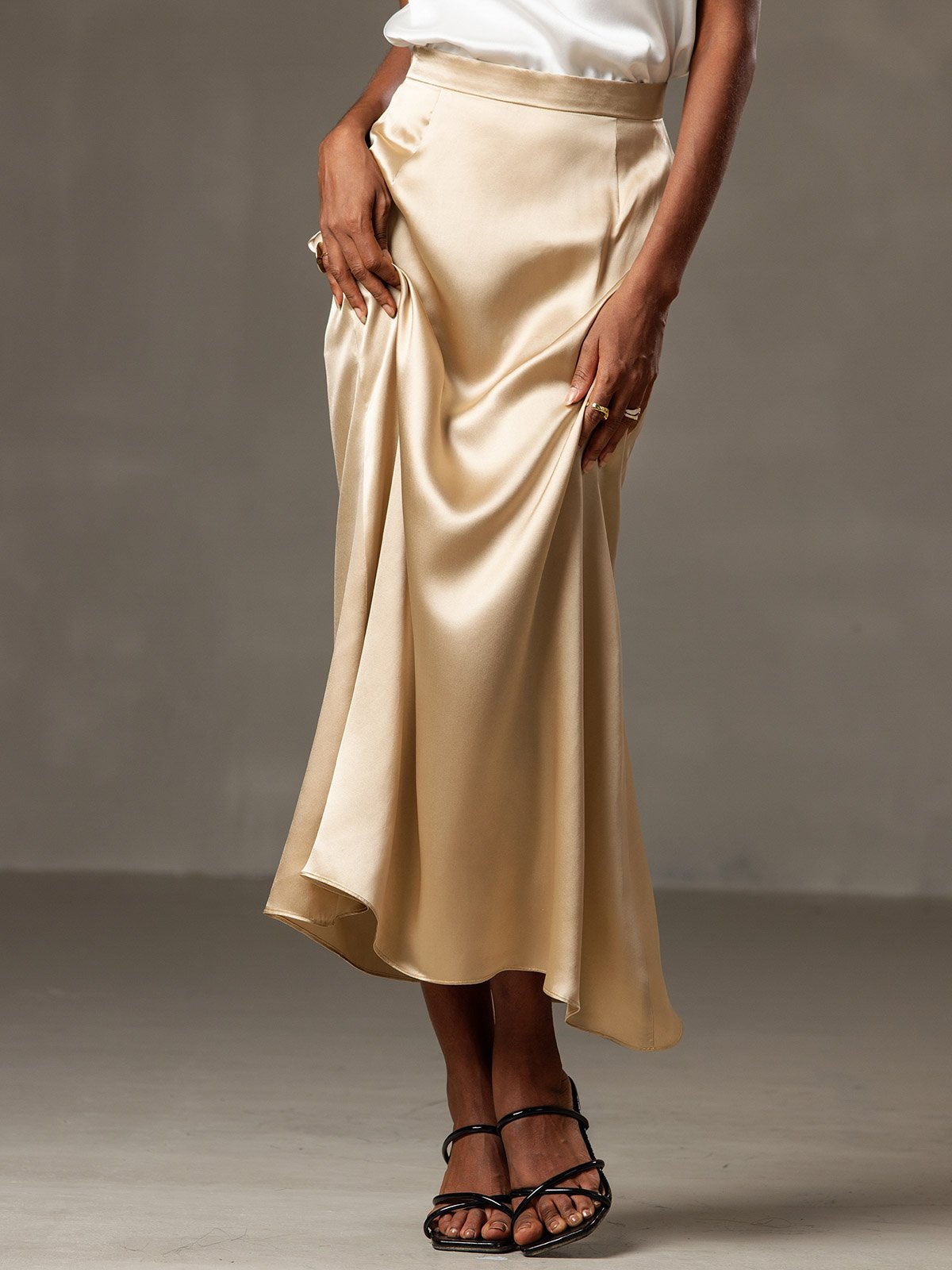 [Champagner] SilkSilky-DE 19Momme Seide Skirt 002