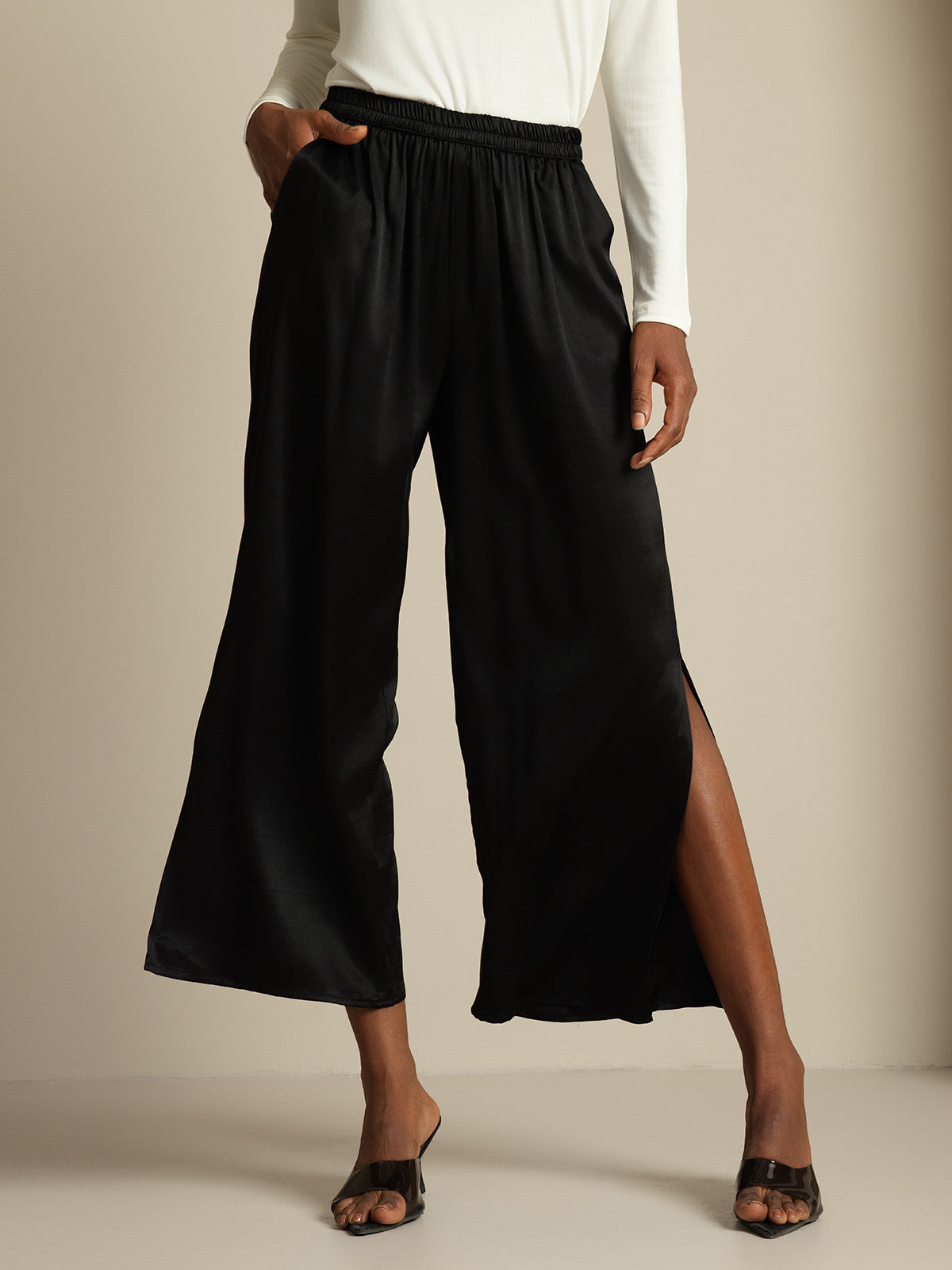 [Schwarz] SilkSilky-DE 19Momme Seide Womens Pants 001