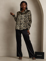 [Leopard] SilkSilky-DE Long Sleeve Lapel Collar Damenhemd 007