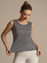 [Weißer Streifen] SilkSilky-DE Ärmellos Rundhalsausschnitt Cami Top 003