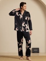 [Schwarz] SilkSilky-DE Long Sleeve Notch-Kragen Herren Pyjamas 007