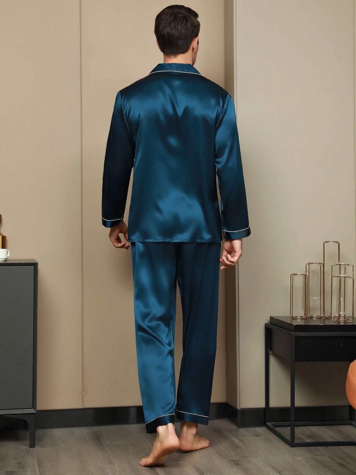 [König Blau] SilkSilky-DE 19Momme Reine Seide Mens Pajamas 002