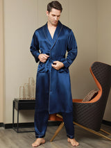 [Dunkelblau] SilkSilky-DE Reine Seide Mens Robe 006