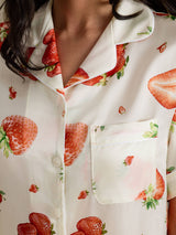 [Weiße Erdbeere] SilkSilky-DE Short Sleeve Notch Collar Damen Pyjamas 004