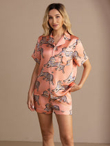 [Rosa Katze] SilkSilky-DE Short Sleeve Lapel Collar Damen Pyjamas 004