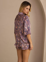 [Rosa Palme] SilkSilky-DE Half Sleeve Lapel Collar Damen Pyjamas 002