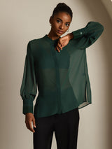[Dunkelgrün] SilkSilky-DE Reine Seide Womens Shirt 008