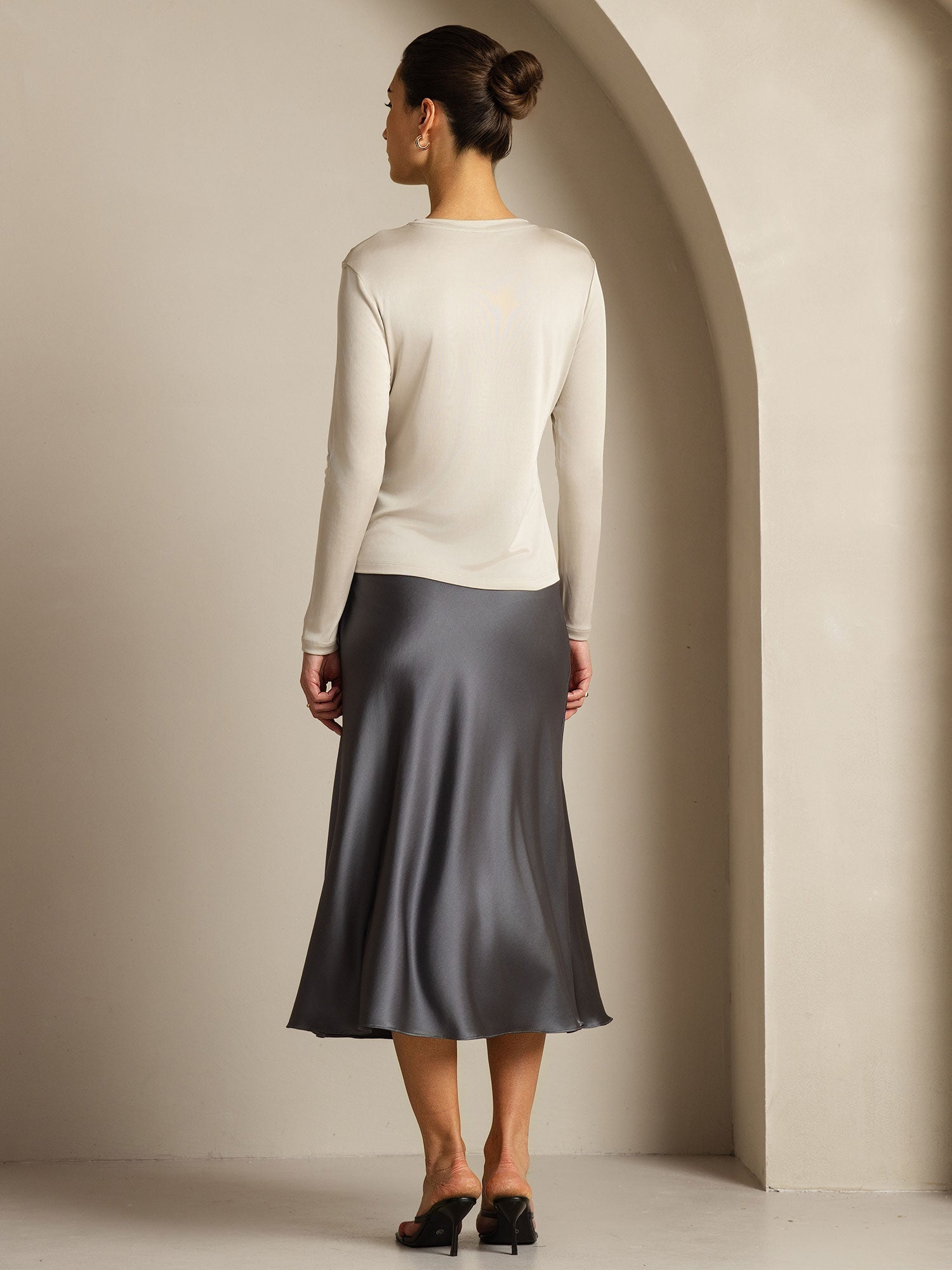 [Grau] SilkSilky-DE Reine Seide Womens T-Shirt 012,