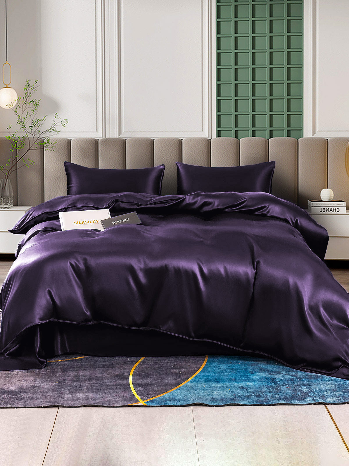 [Dunkelviolett] SilkSilky-DE 22Momme Reine Seide Bedding Set 001,