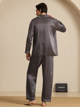 [Schwarzer Ginkgo] SilkSilky-DE 19Momme Langärmelig Herren Pyjamas 002