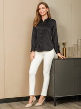 [Schwarz] SilkSilky-DE Long Sleeve Lapel Collar Damenhemd 004