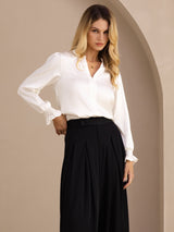 [Weiß] SilkSilky-DE Long Sleeve Damenblusen 004