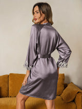 [Lilagrau] SilkSilky-DE 3/4 Sleeve Damen Morgenmantel 002