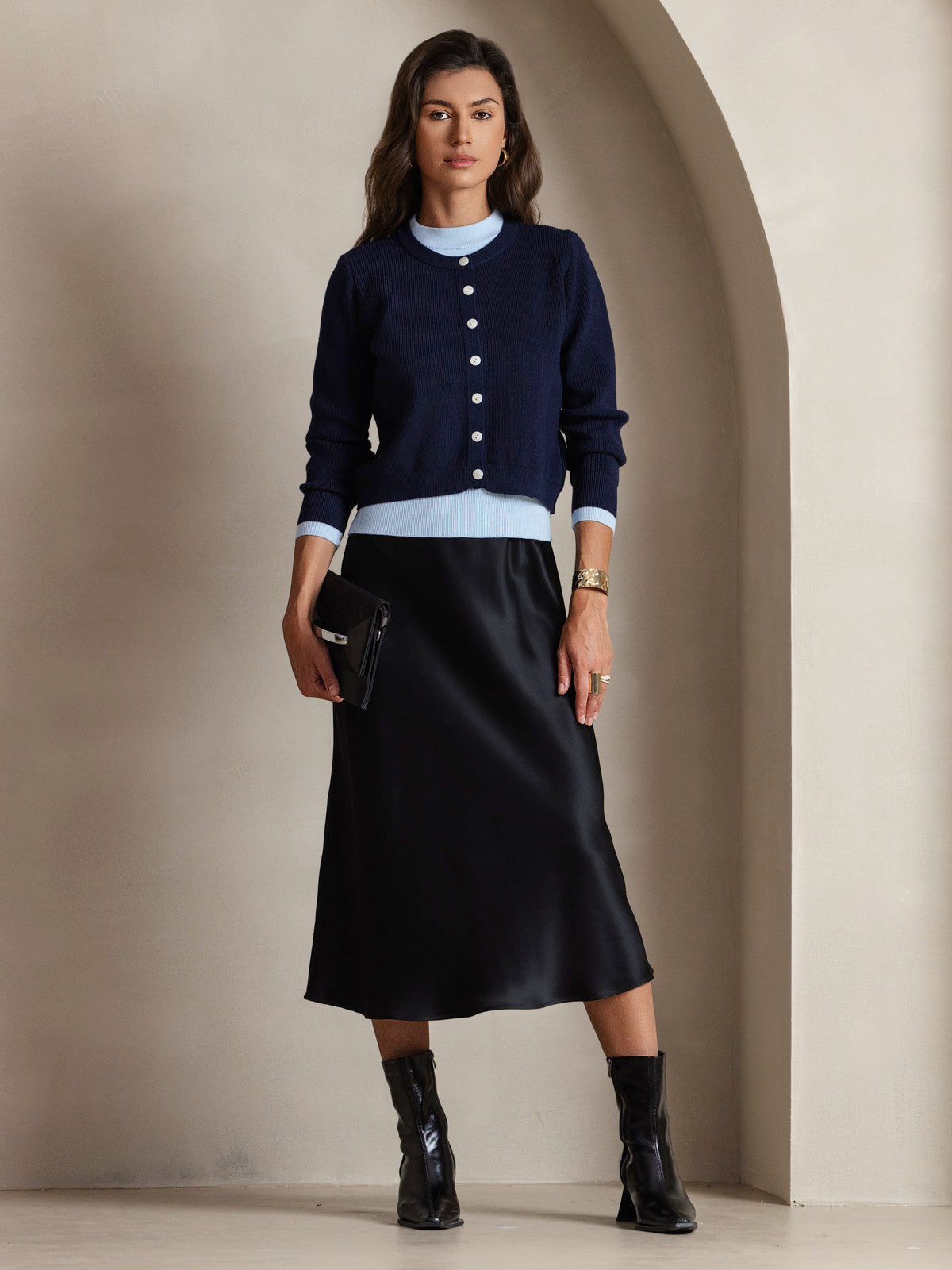 [Schwarz] SilkSilky-DE Spaghettiträger V Ausschnitt Kleider 007