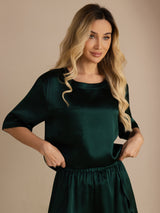 [Dunkelgrün] SilkSilky-DE Short Sleeve Round Neck Damen Pyjamas 004