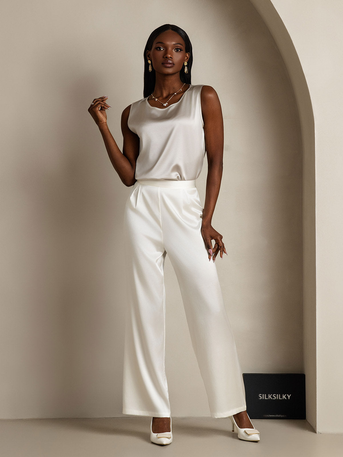 [Hellgrau] SilkSilky-DE 19Momme Ärmellos Rundhalsausschnitt Cami Top 007