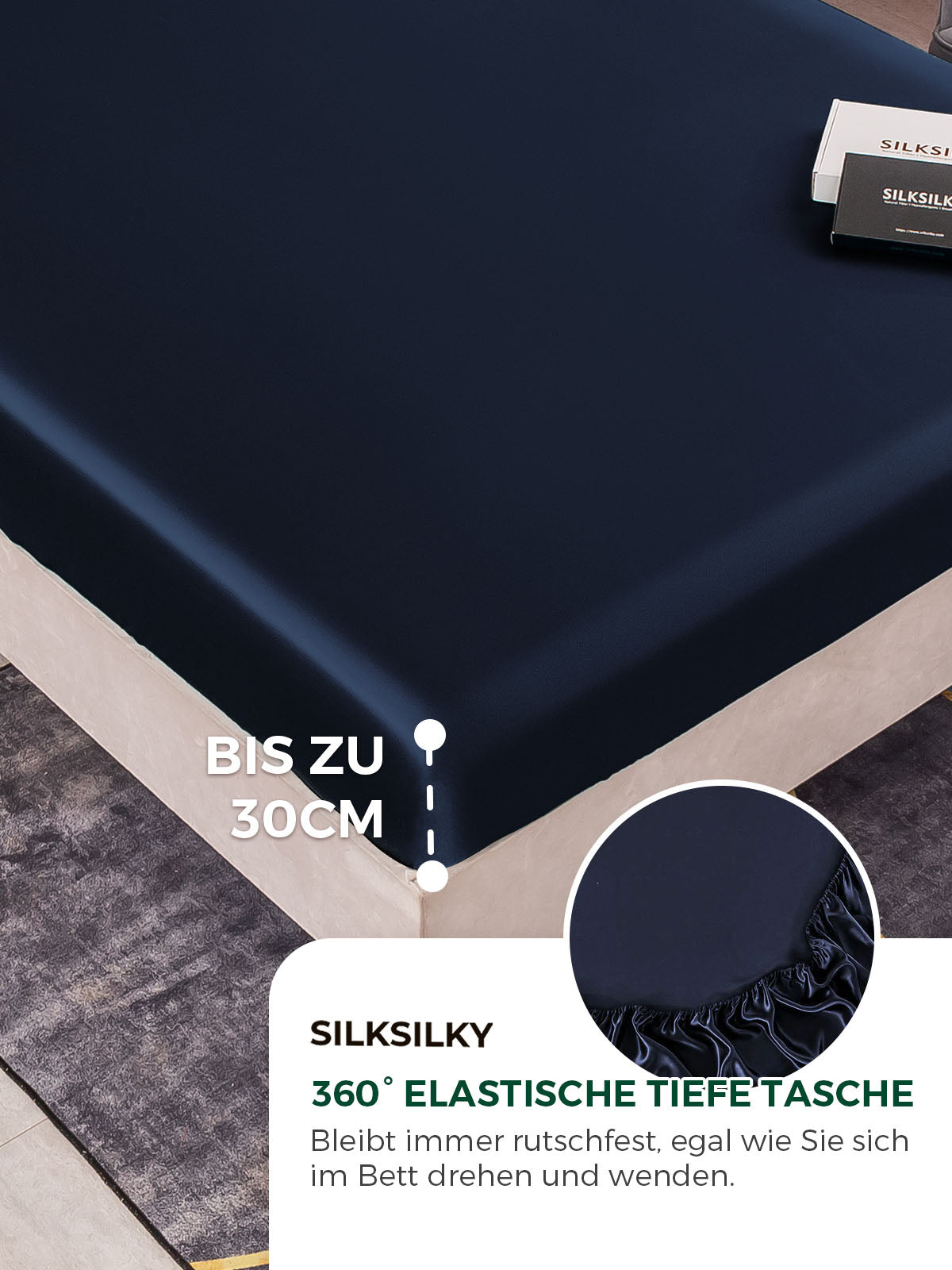 [Dunkelblau] SilkSilky-DE 19Momme Reine Seide Sheet 004