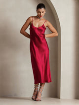 [Rotwein] SilkSilky-DE Sleeveless V Neck Kleider 003