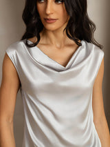 [Silber] SilkSilky-DE Cap Sleeve Cowl Neck T-Shirt 005