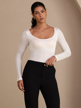 [Weiß] SilkSilky-DE Long Sleeve U Ausschnitt T-Shirt 004