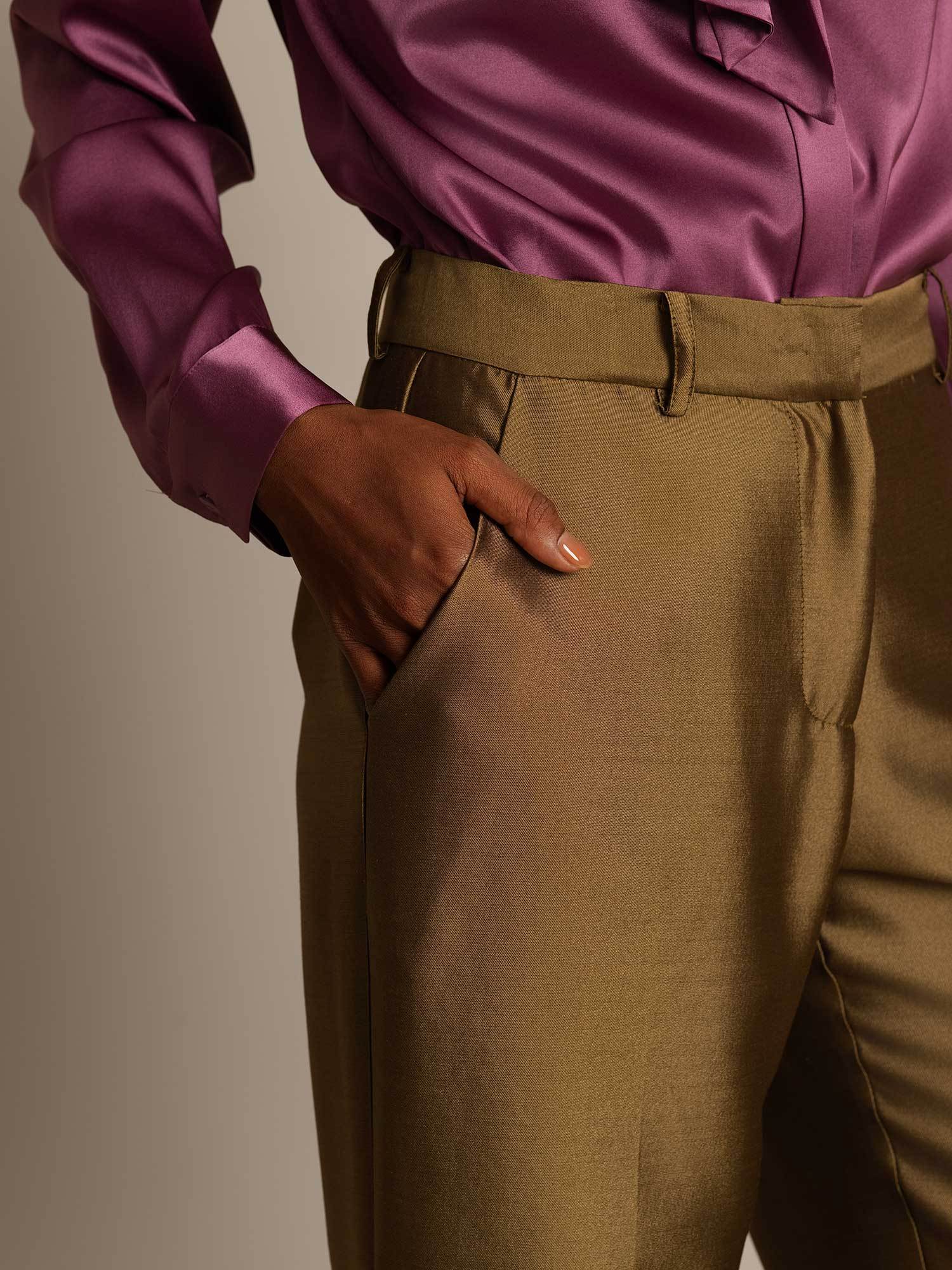 [Bronze] SilkSilky-DE 32Momme Silk-Wool Blend Womens Pants 004,