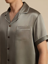 [Graugrün] SilkSilky-DE Short Sleeve Notch-Kragen Herren Pyjamas 006