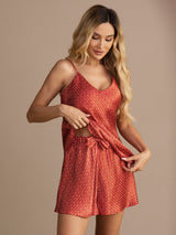 [Weinrot Ginkgo] SilkSilky-DE Sleeveless V Neck Camisole-Set 005