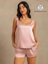[Pfirsichhaut] SilkSilky-DE 19Momme Ärmellos Tiefer Rundhalsausschnitt Damen Pyjamas 001