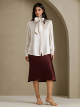 [Hellgrau] SilkSilky-DE Long Sleeve High Neck Damenblusen 006