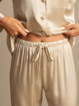 [Champagner] SilkSilky-DE Long Sleeve Notch-Kragen Damen Pyjamas 007