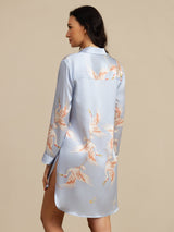 [Hellblau] SilkSilky-DE Long Sleeve Lapel Collar Schlafhemd 002