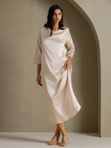 [Beige] SilkSilky-DE 3/4 Sleeve Round Neck Kleider 005
