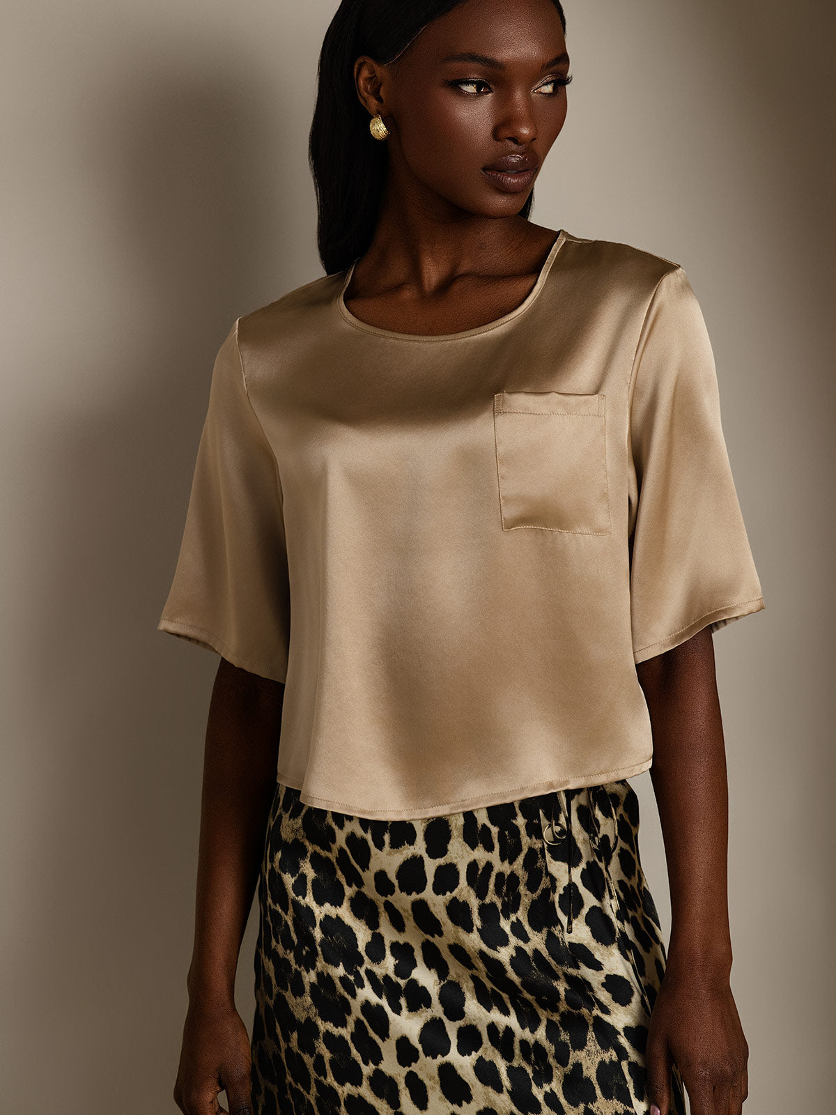 [Champagner] SilkSilky-DE Reine Seide Womens T-Shirt 004