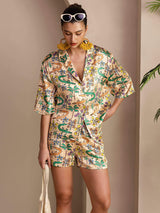 [Sand Krokodil] SilkSilky-DE Short Sleeve Notch Collar Damen Pyjamas 001