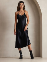[Schwarz] SilkSilky-DE Sleeveless V Neck Kleider 001
