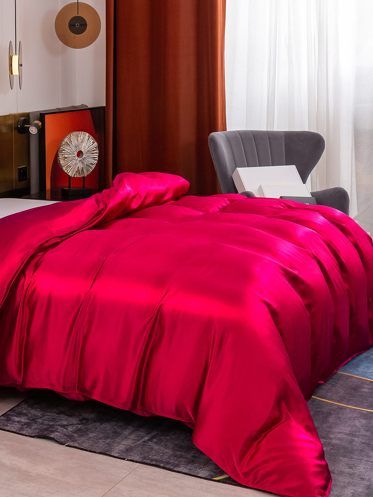 [Rotwein] SilkSilky-DE 19Momme Reine Seide Duvet Cover 001