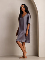 [Lilagrau] SilkSilky-DE Half Sleeve V Neck Nachthemden 007