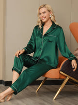 [Grün] SilkSilky-DE Long Sleeve Notch-Kragen Damen Pyjamas 005