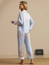 [Hellblau] SilkSilky-DE Long Sleeve Notch-Kragen Damen Pyjamas 002