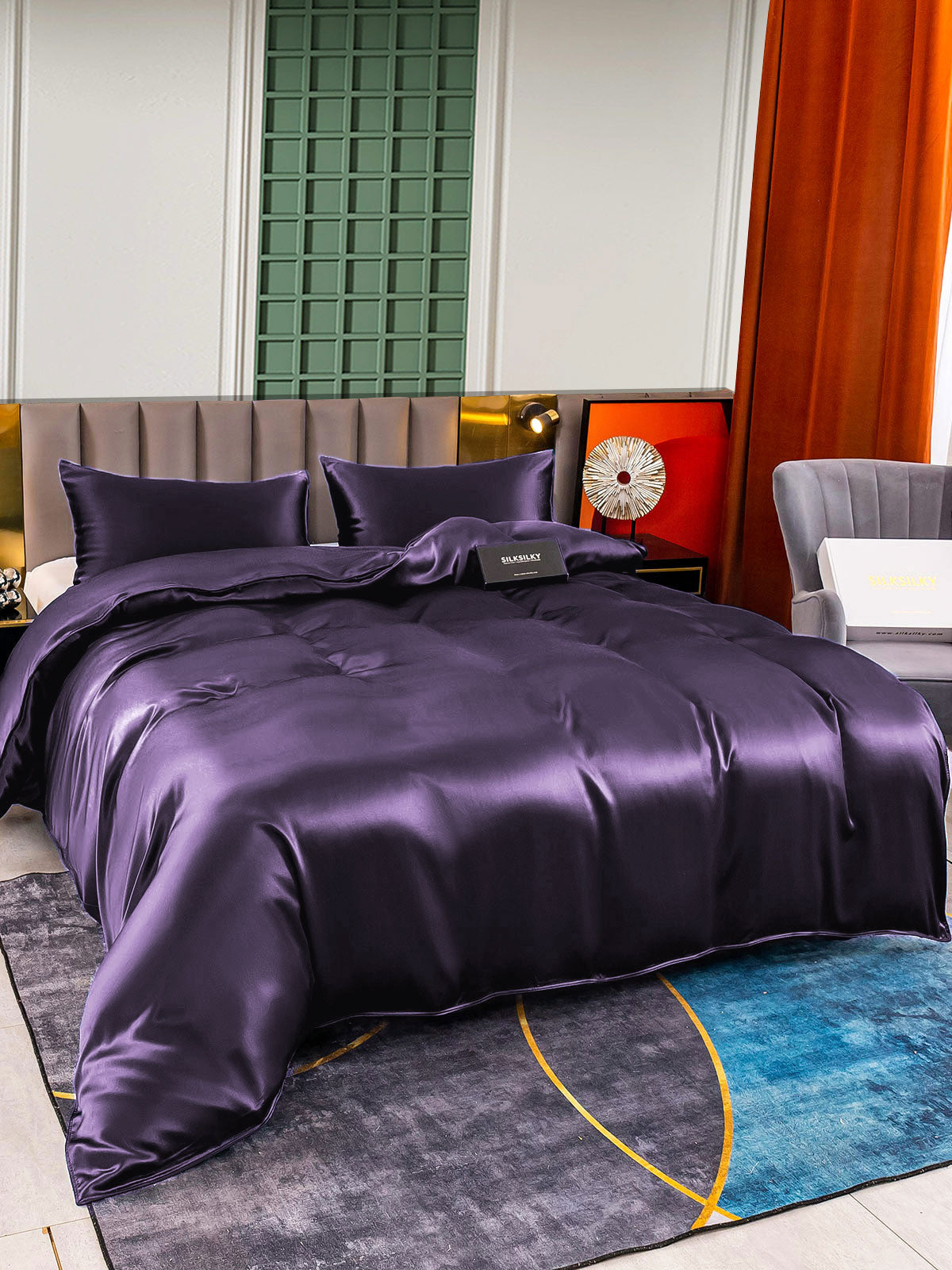 [Dunkelviolett] SilkSilky-DE 22Momme Reine Seide Bedding Set 004,