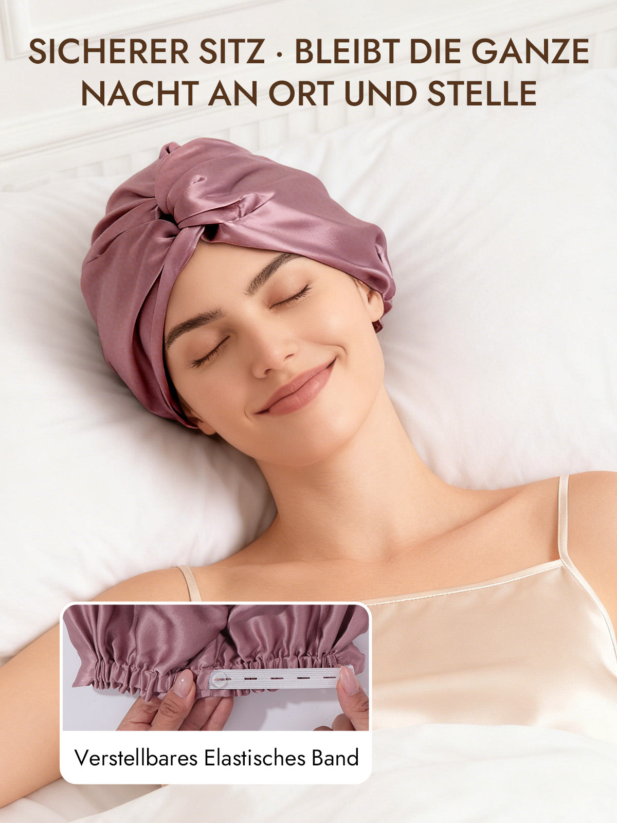 [Blasses Mauve] SilkSilky-DE 22Momme Reine Seide Sleep Cap 004