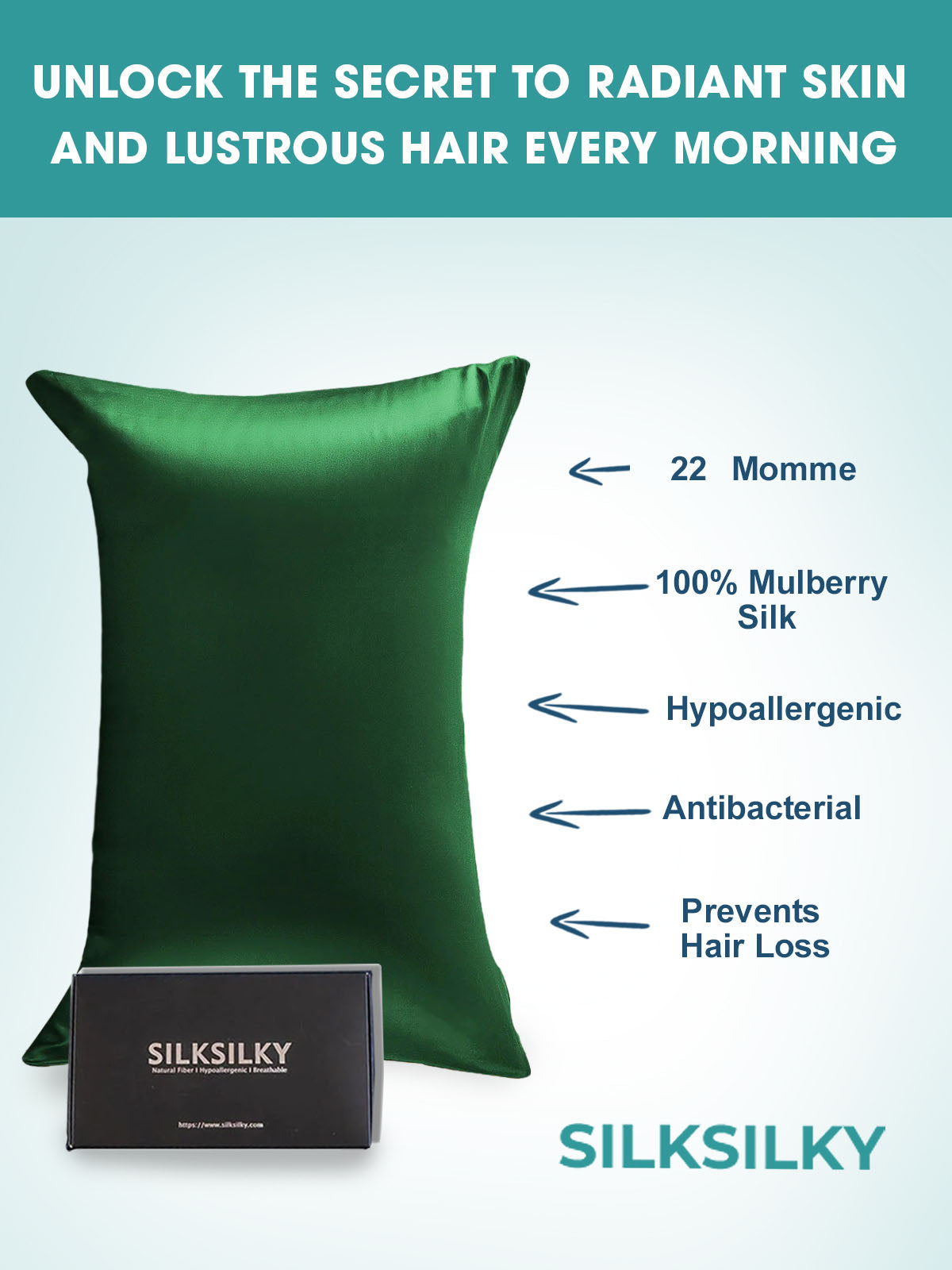 [Dunkelgrün] SilkSilky-DE 22Momme Reine Seide Pillowcase 003