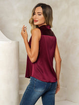 [Dunkelrot] SilkSilky-DE Sleeveless Lapel Collar Damenhemd 003