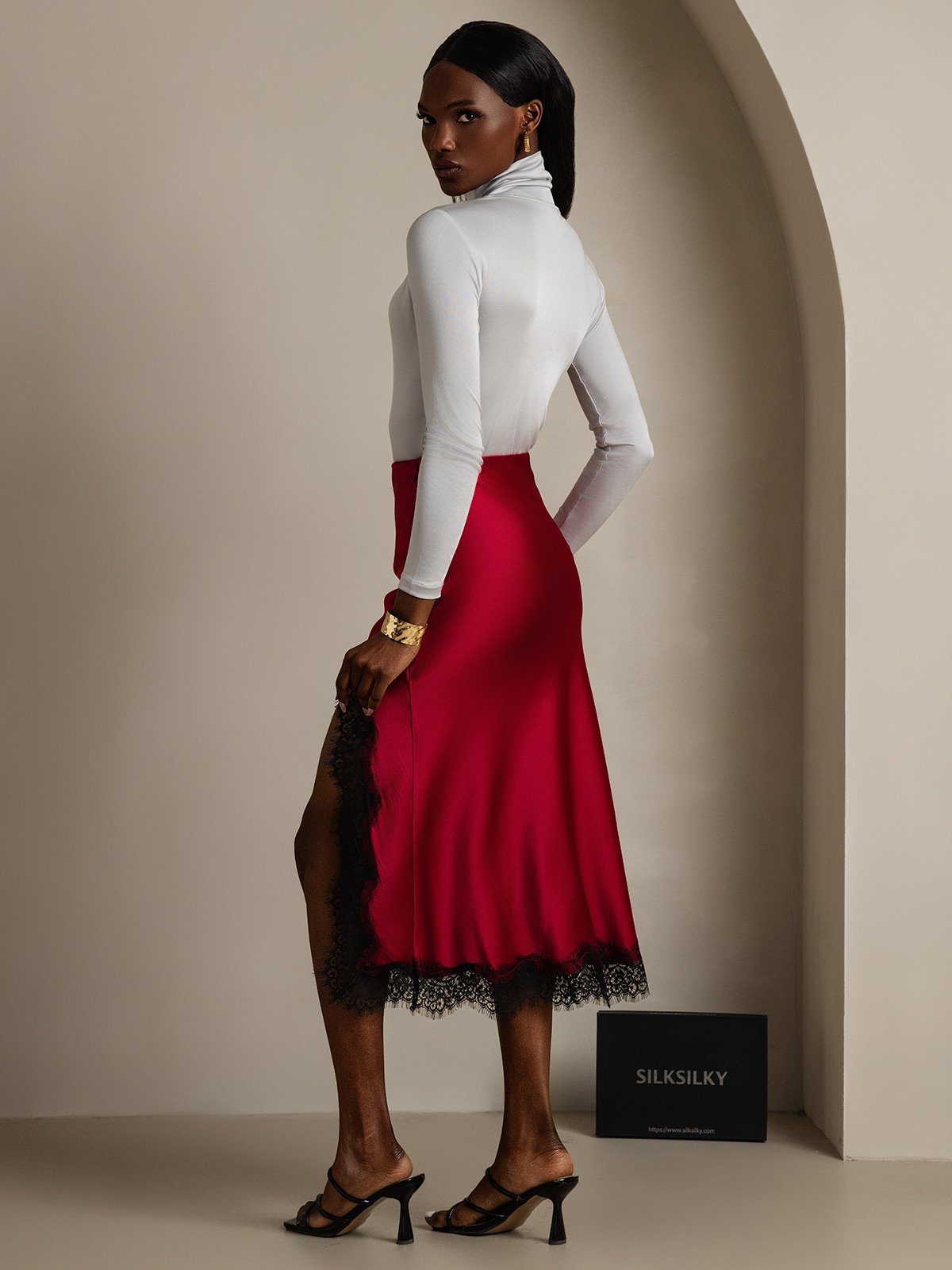 [Rotwein] SilkSilky-DE 19Momme Seide Skirt 002